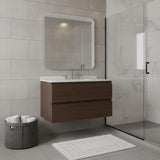 36" Brown Wood Floating Bathroom Vanity With White Sink And Two Drawers - HomeRoots - Flyclothing LLC
