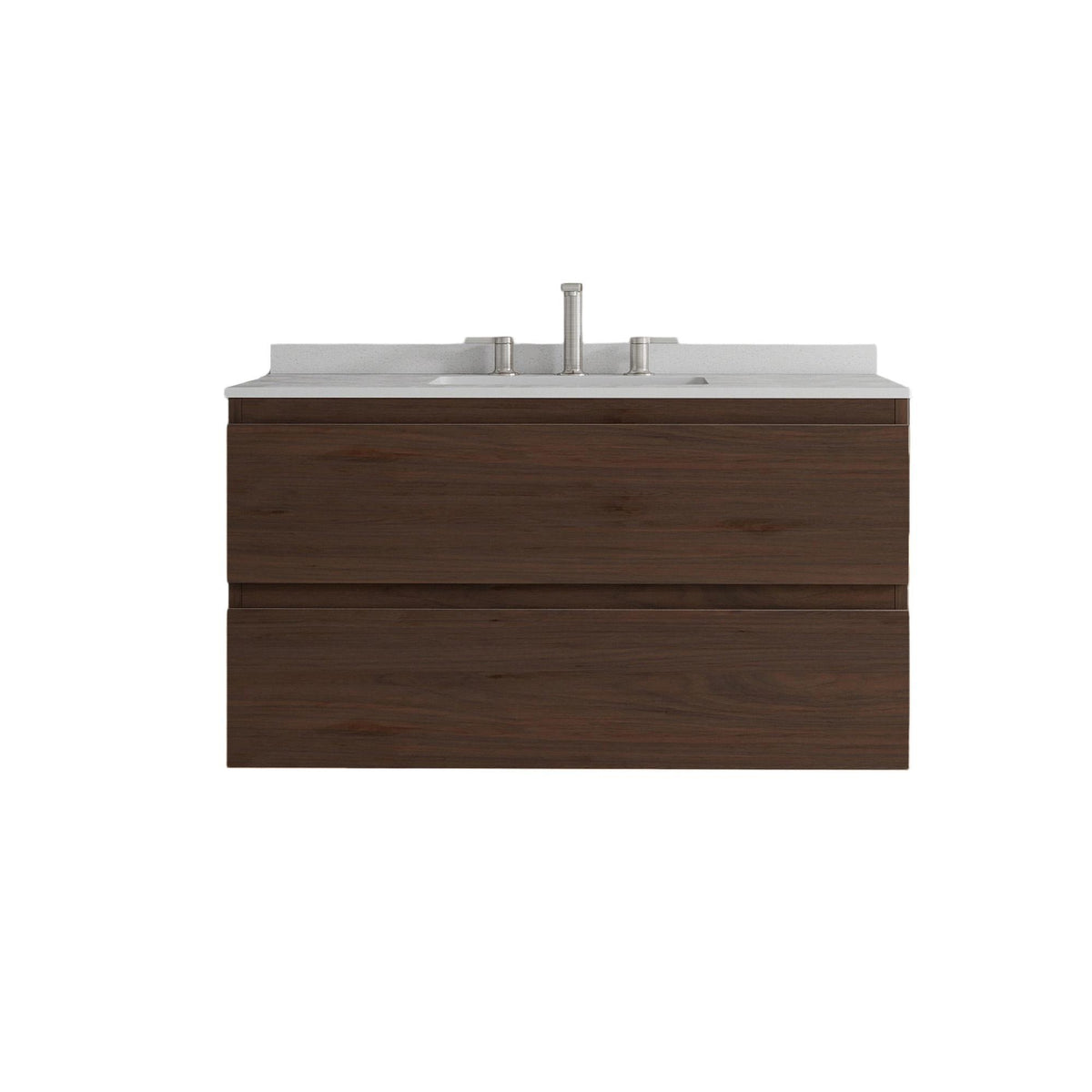 36" Brown Wood Floating Bathroom Vanity With White Sink And Two Drawers - HomeRoots - Flyclothing LLC