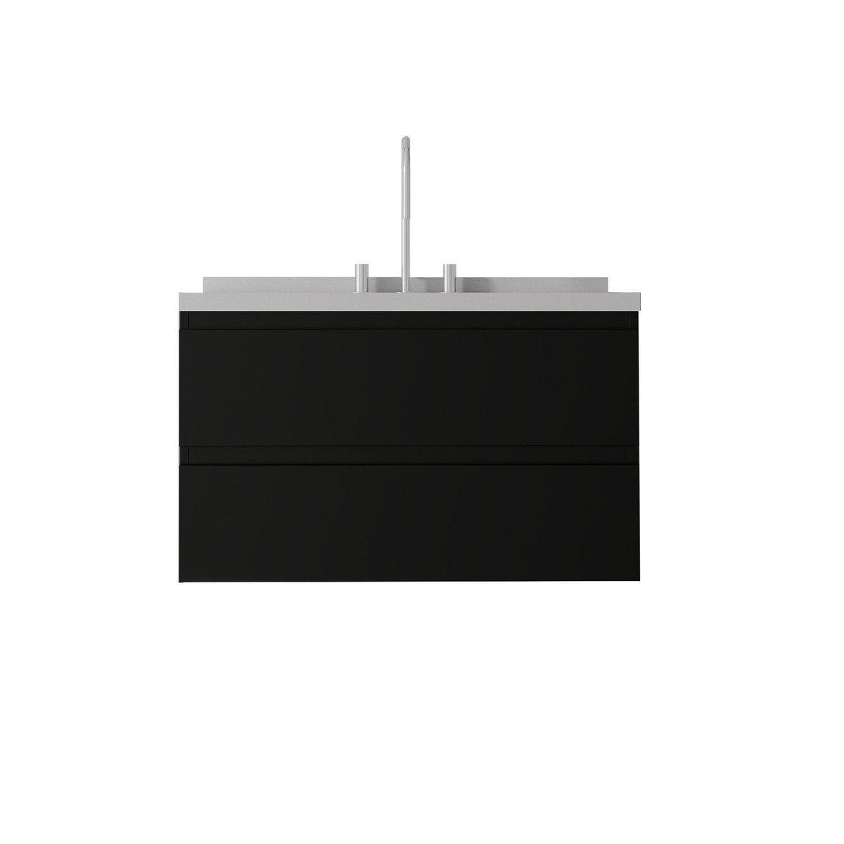 36" Black Wood Floating Bathroom Vanity With White Sink And Two Drawers - HomeRoots - Flyclothing LLC