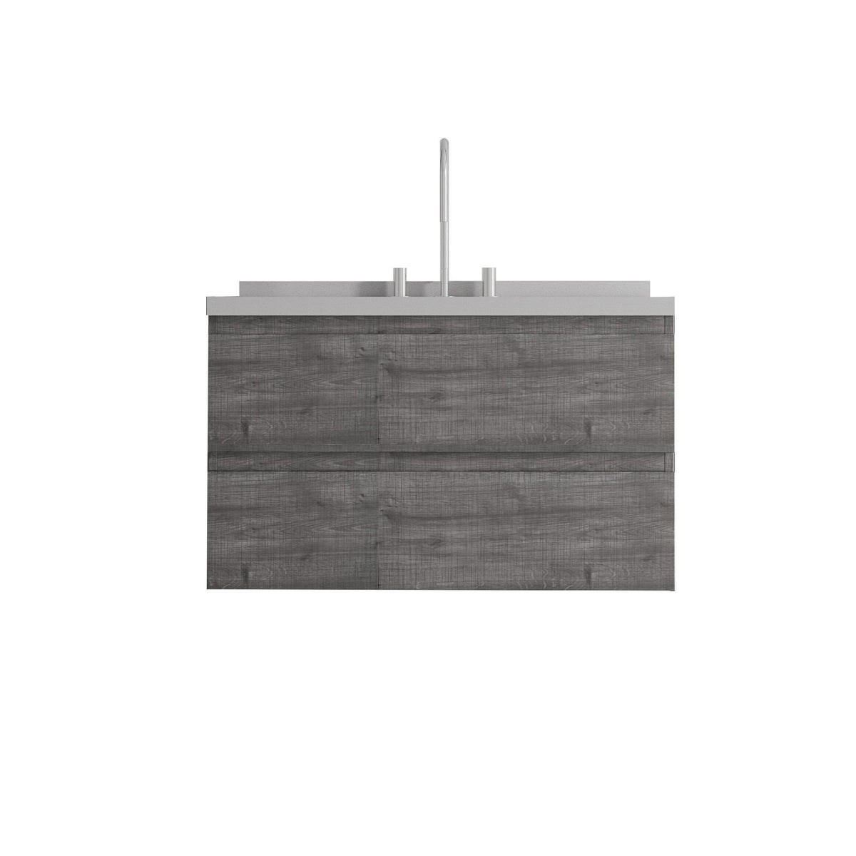 36" Gray Wood Floating Bathroom Vanity With White Sink And Two Drawers - HomeRoots - Flyclothing LLC
