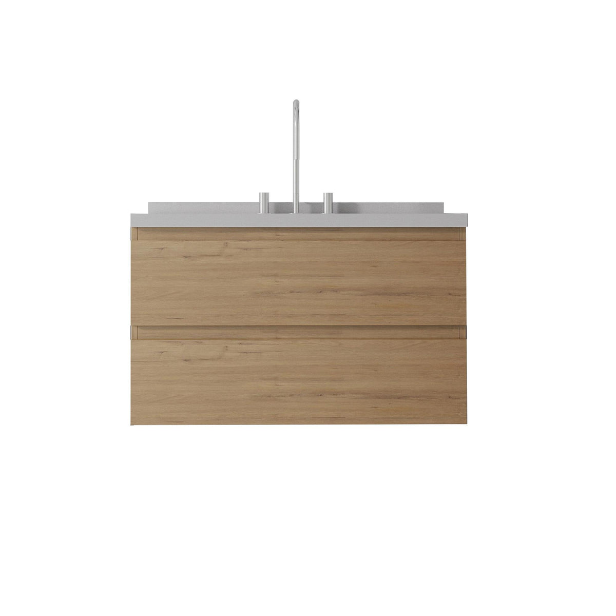 36" Brown Wood Floating Bathroom Vanity With White Sink And Two Drawers - HomeRoots - Flyclothing LLC