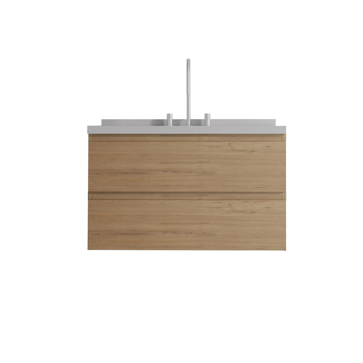 36" Brown Wood Floating Bathroom Vanity With White Sink And Two Drawers - HomeRoots - Flyclothing LLC