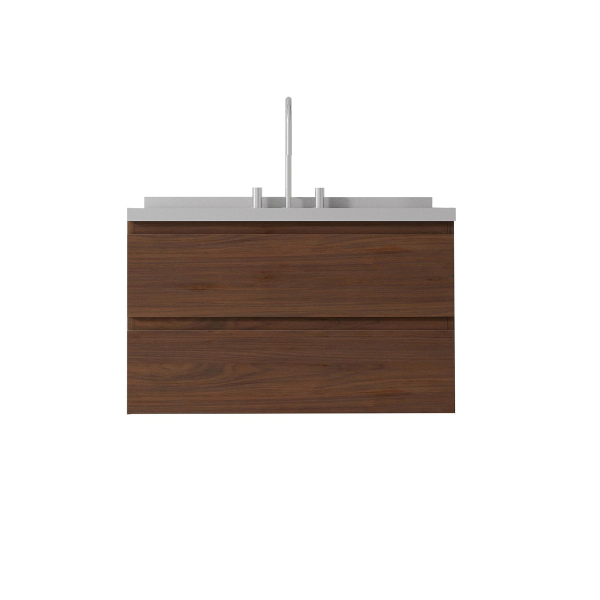 36" Brown Wood Floating Bathroom Vanity With White Sink And Two Drawers - HomeRoots - Flyclothing LLC