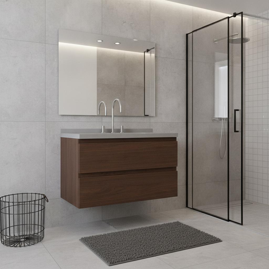36" Brown Wood Floating Bathroom Vanity With White Sink And Two Drawers - HomeRoots - Flyclothing LLC