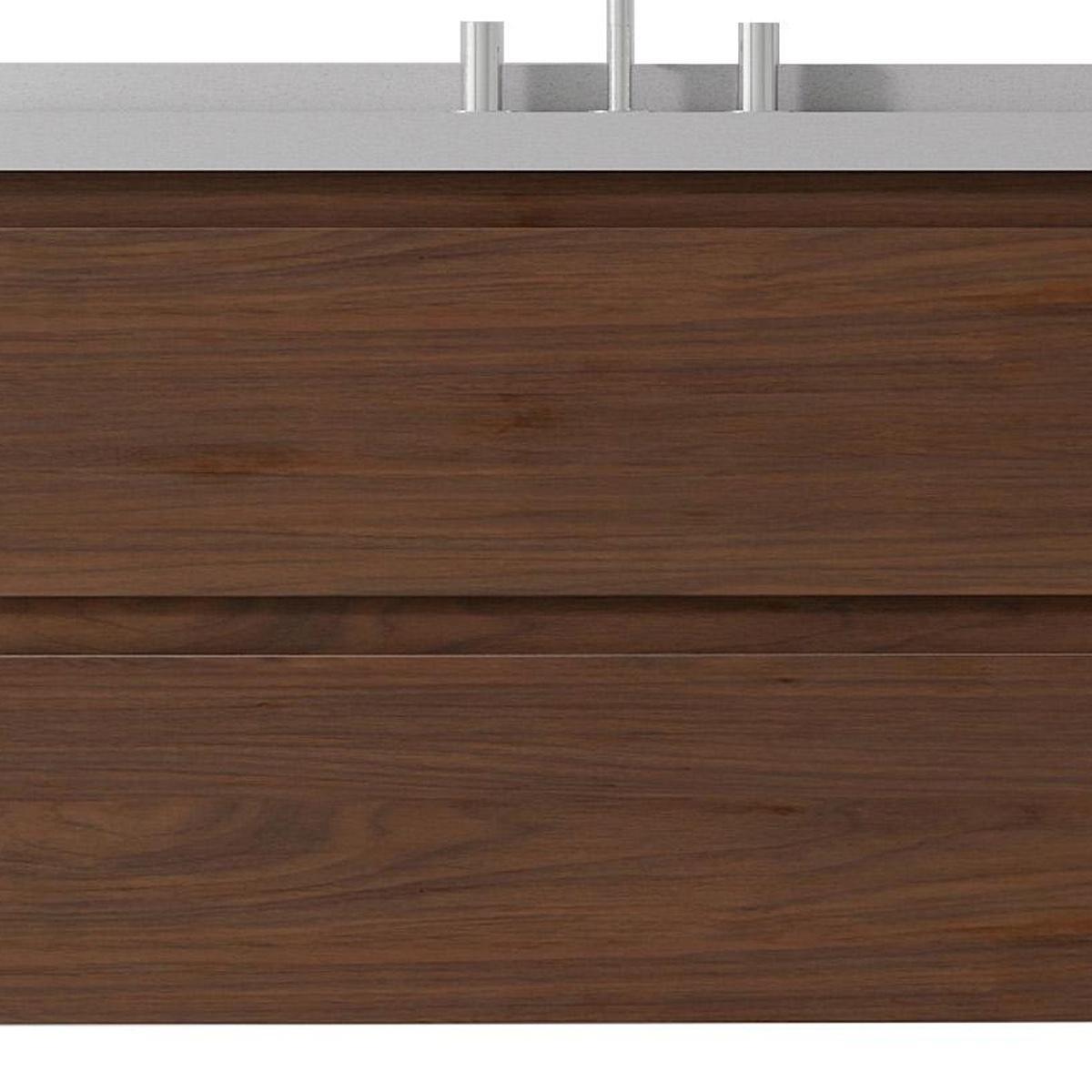 36" Brown Wood Floating Bathroom Vanity With White Sink And Two Drawers - HomeRoots - Flyclothing LLC