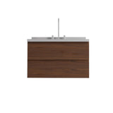 36" Brown Wood Floating Bathroom Vanity With White Sink And Two Drawers - HomeRoots - Flyclothing LLC