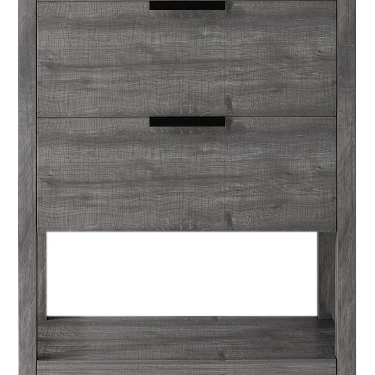 24" Gray Wood Freestanding Bathroom Vanity With White Sink And Two Drawers - HomeRoots - Flyclothing LLC