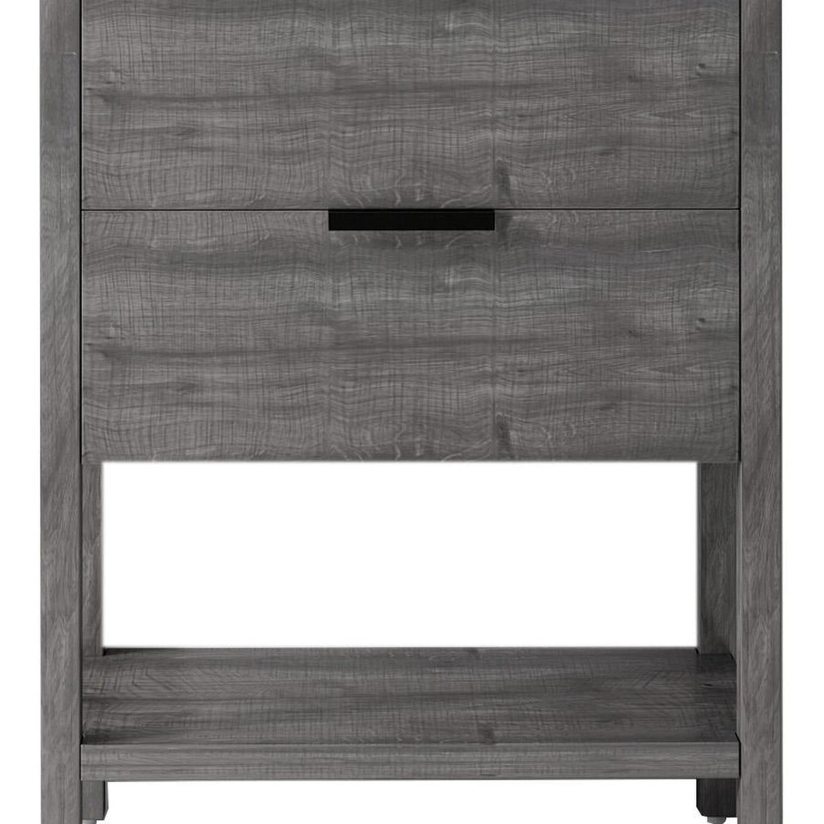 24" Gray Wood Freestanding Bathroom Vanity With White Sink And Two Drawers - HomeRoots - Flyclothing LLC