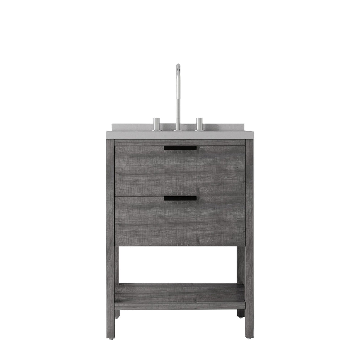 24" Gray Wood Freestanding Bathroom Vanity With White Sink And Two Drawers - HomeRoots - Flyclothing LLC