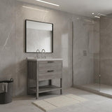 24" Gray Wood Freestanding Bathroom Vanity With White Sink And Two Drawers - HomeRoots - Flyclothing LLC