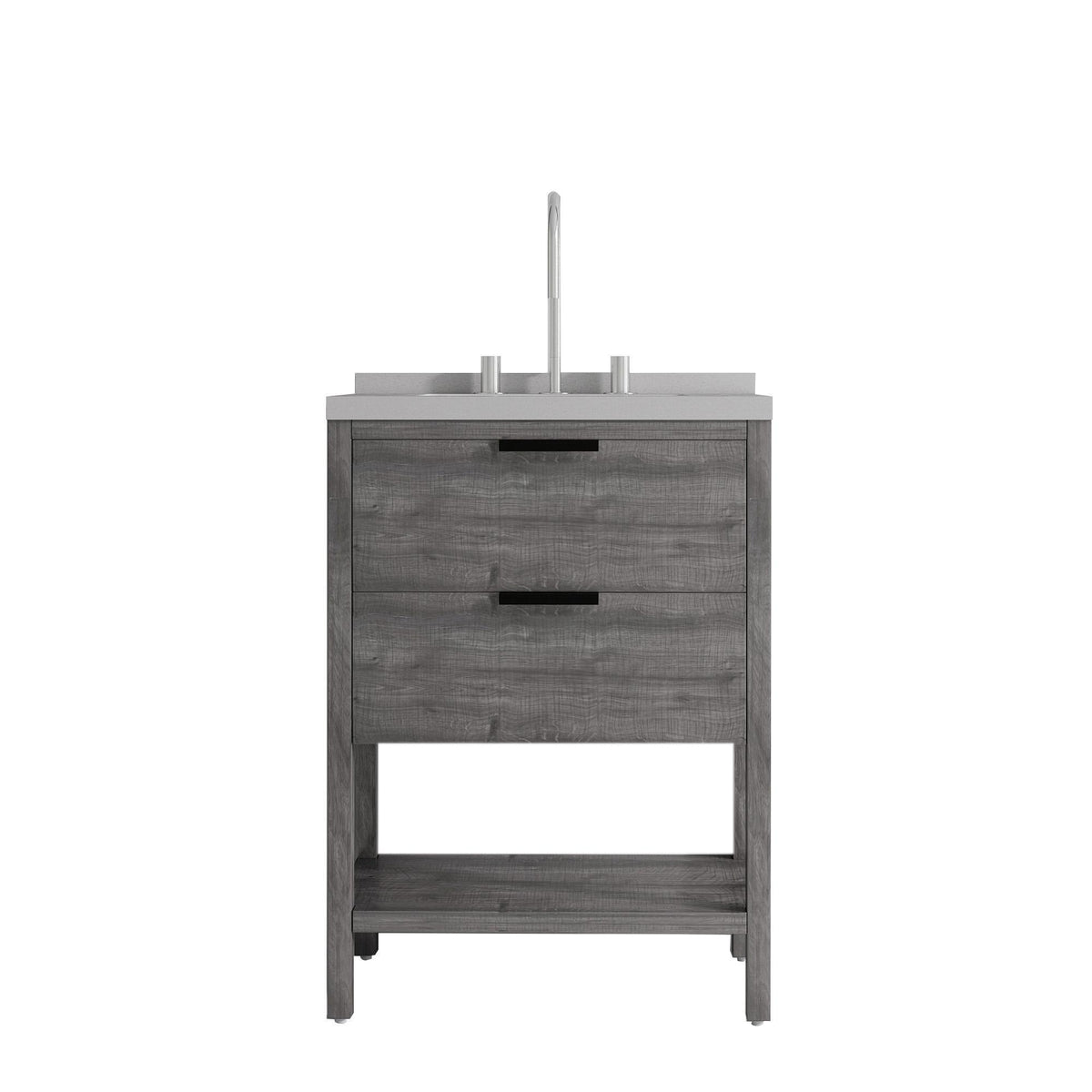 24" Gray Wood Freestanding Bathroom Vanity With White Sink And Two Drawers - HomeRoots - Flyclothing LLC