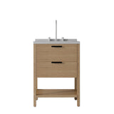 24" Brown Wood Freestanding Bathroom Vanity With White Sink And Two Drawers - HomeRoots - Flyclothing LLC