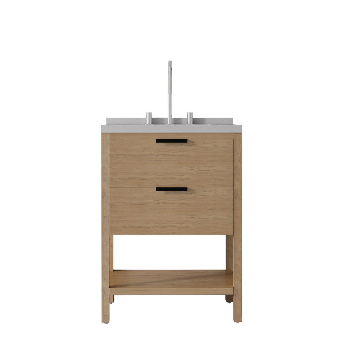 24" Brown Wood Freestanding Bathroom Vanity With White Sink And Two Drawers - HomeRoots - Flyclothing LLC