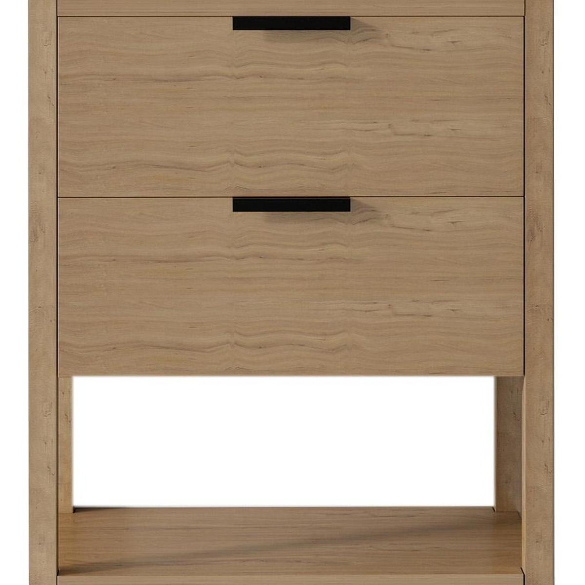 24" Brown Wood Freestanding Bathroom Vanity With White Sink And Two Drawers - HomeRoots - Flyclothing LLC