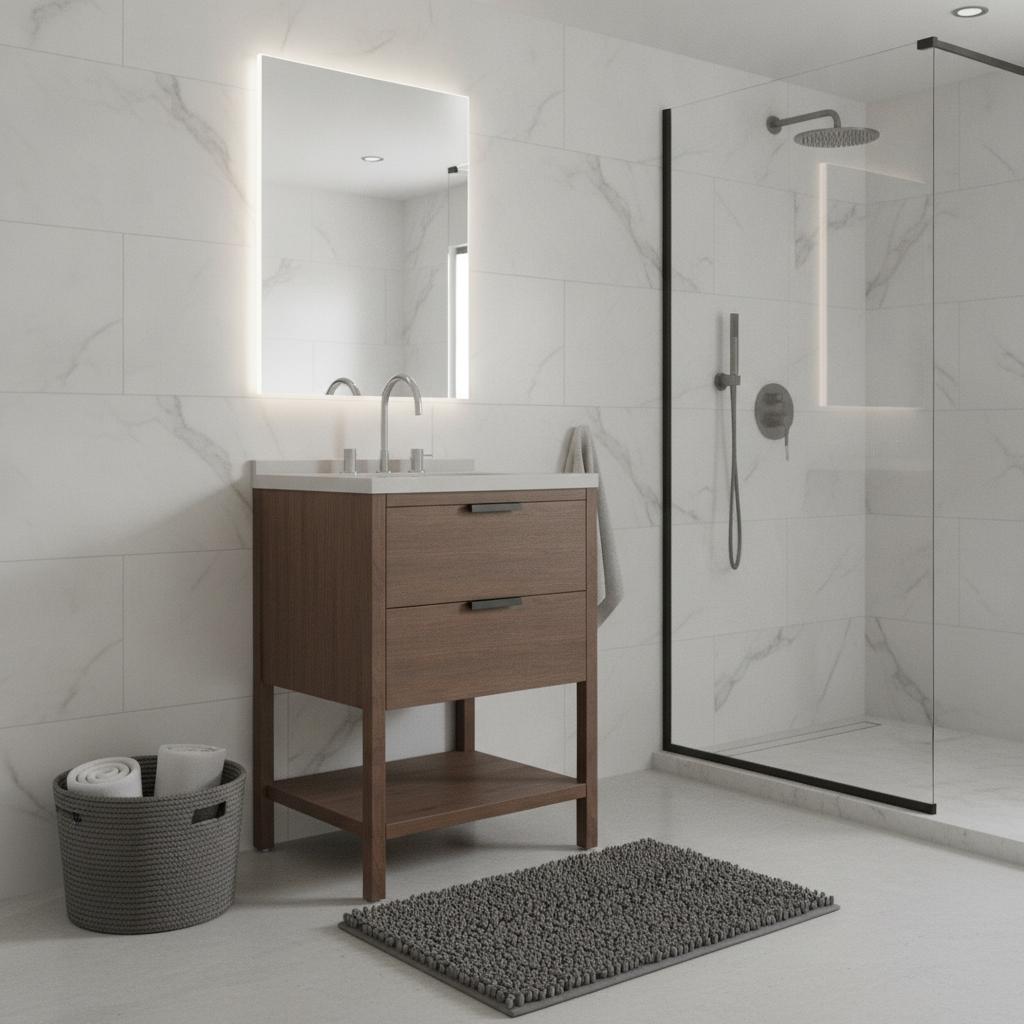 24" Brown Wood Freestanding Bathroom Vanity With White Sink And Two Drawers - HomeRoots - Flyclothing LLC