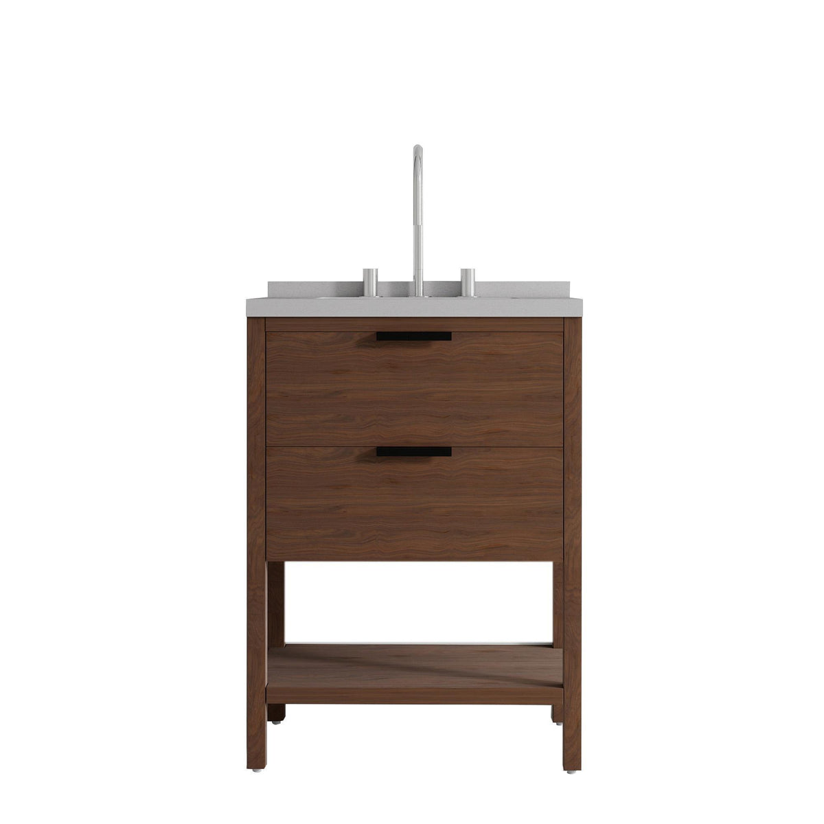24" Brown Wood Freestanding Bathroom Vanity With White Sink And Two Drawers - HomeRoots - Flyclothing LLC