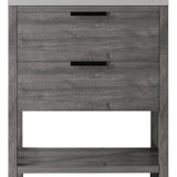 30" Gray Wood Freestanding Bathroom Vanity With White Sink And Two Drawers - HomeRoots - Flyclothing LLC