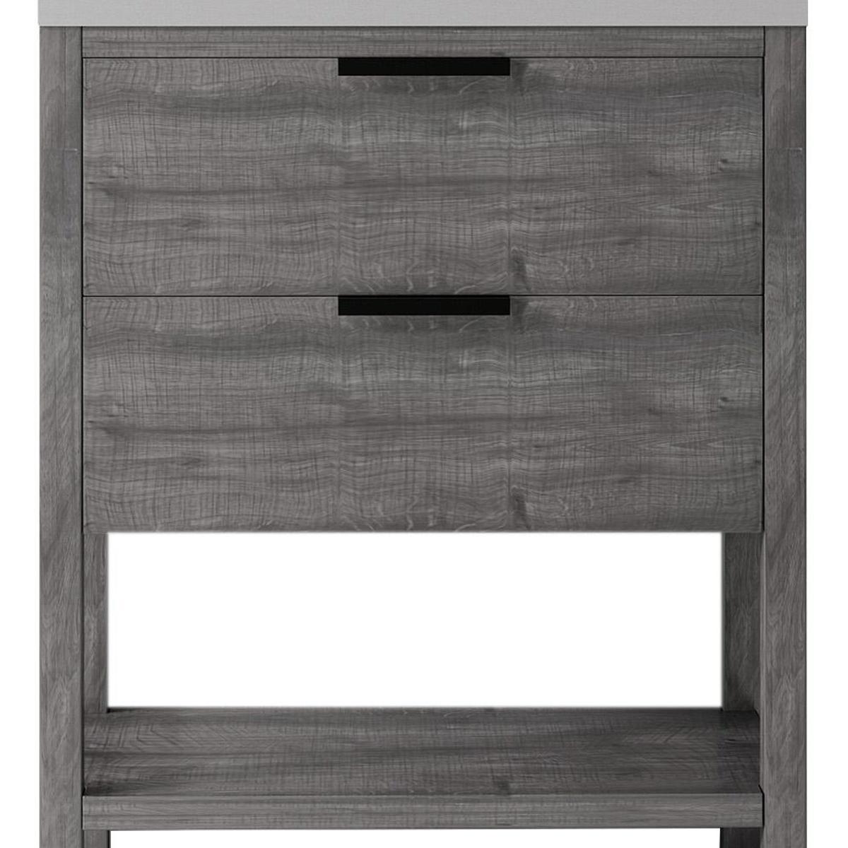 30" Gray Wood Freestanding Bathroom Vanity With White Sink And Two Drawers - HomeRoots - Flyclothing LLC