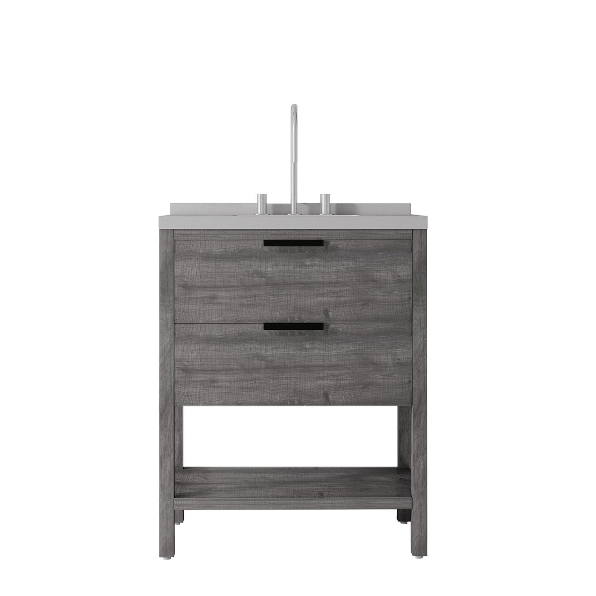 30" Gray Wood Freestanding Bathroom Vanity With White Sink And Two Drawers - HomeRoots - Flyclothing LLC