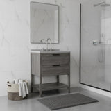 30" Gray Wood Freestanding Bathroom Vanity With White Sink And Two Drawers - HomeRoots - Flyclothing LLC