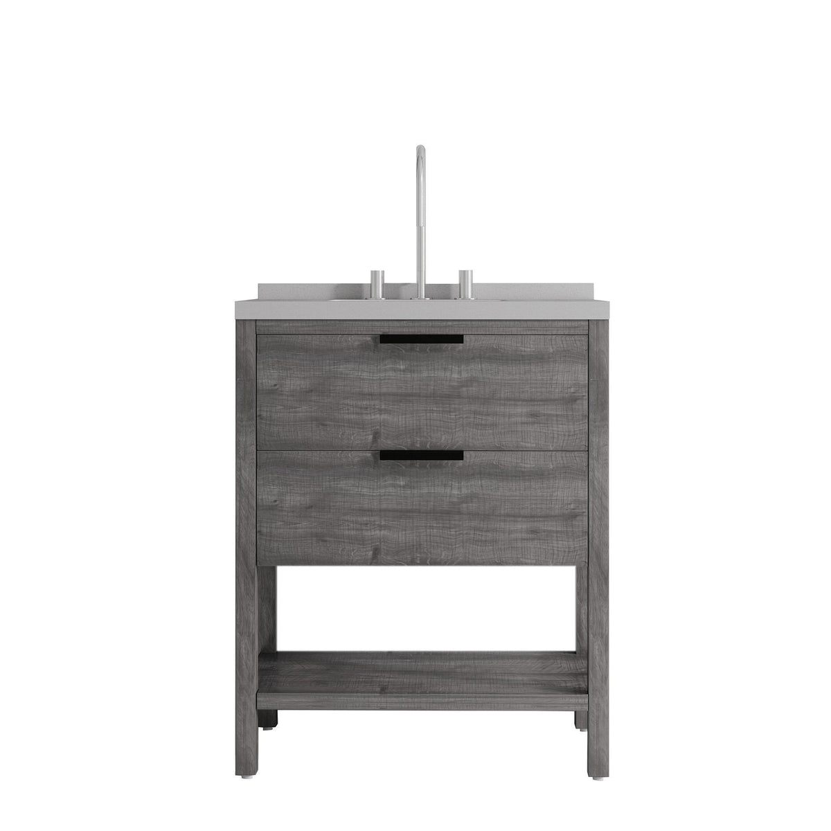 30" Gray Wood Freestanding Bathroom Vanity With White Sink And Two Drawers - HomeRoots - Flyclothing LLC