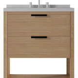30" Brown Wood Freestanding Bathroom Vanity With White Sink And Two Drawers - HomeRoots - Flyclothing LLC