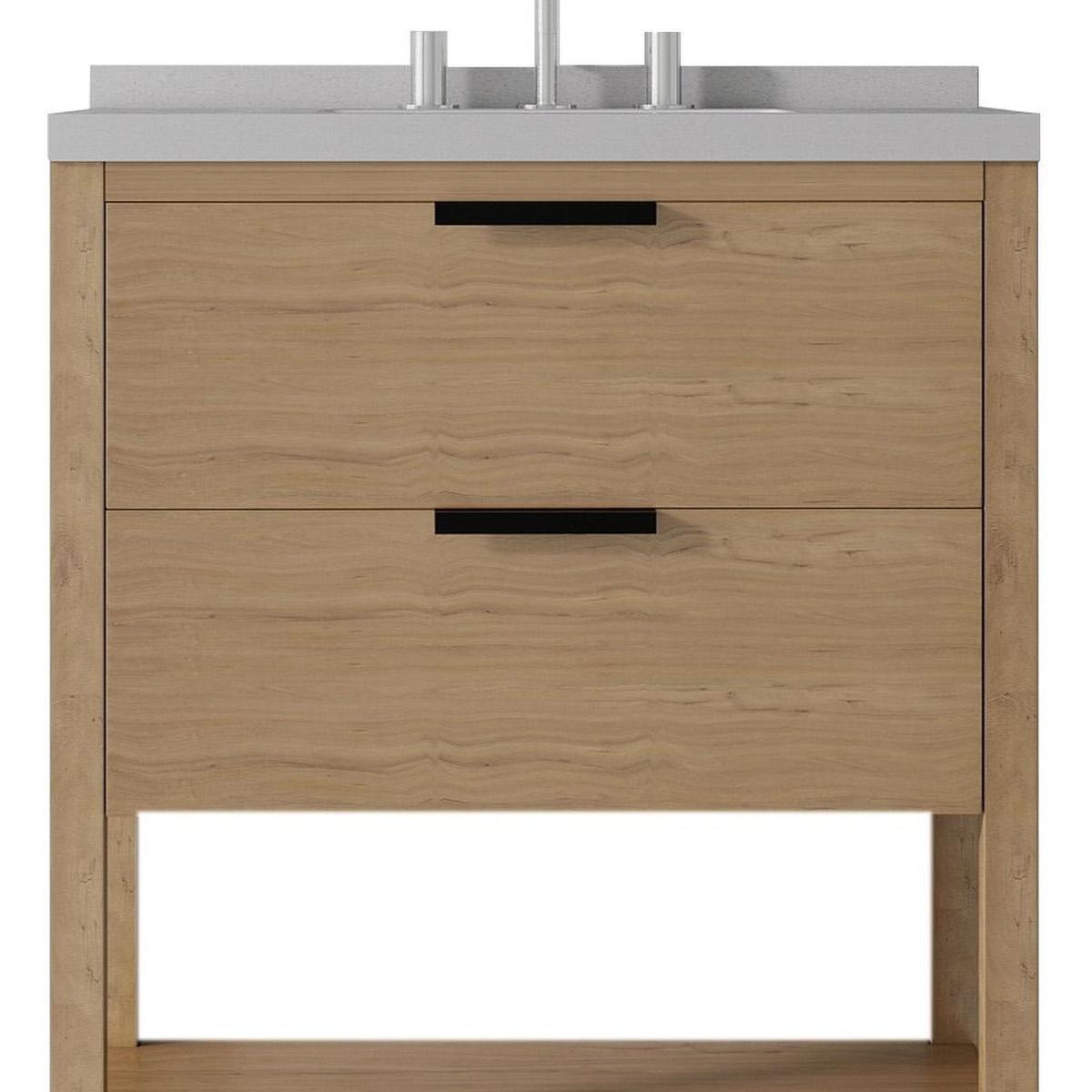 30" Brown Wood Freestanding Bathroom Vanity With White Sink And Two Drawers - HomeRoots - Flyclothing LLC