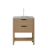30" Brown Wood Freestanding Bathroom Vanity With White Sink And Two Drawers - HomeRoots - Flyclothing LLC