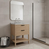 30" Brown Wood Freestanding Bathroom Vanity With White Sink And Two Drawers - HomeRoots - Flyclothing LLC