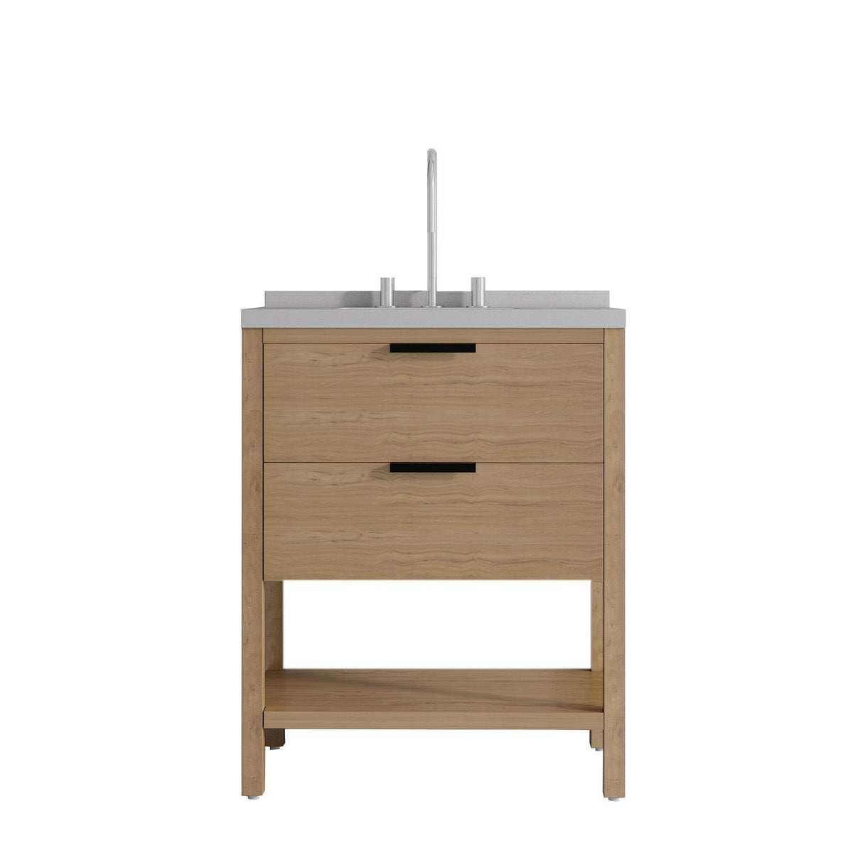 30" Brown Wood Freestanding Bathroom Vanity With White Sink And Two Drawers - HomeRoots - Flyclothing LLC