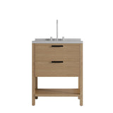 30" Brown Wood Freestanding Bathroom Vanity With White Sink And Two Drawers - HomeRoots - Flyclothing LLC