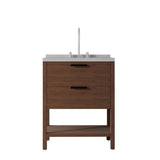 30" Brown Wood Freestanding Bathroom Vanity With White Sink And Two Drawers - HomeRoots - Flyclothing LLC