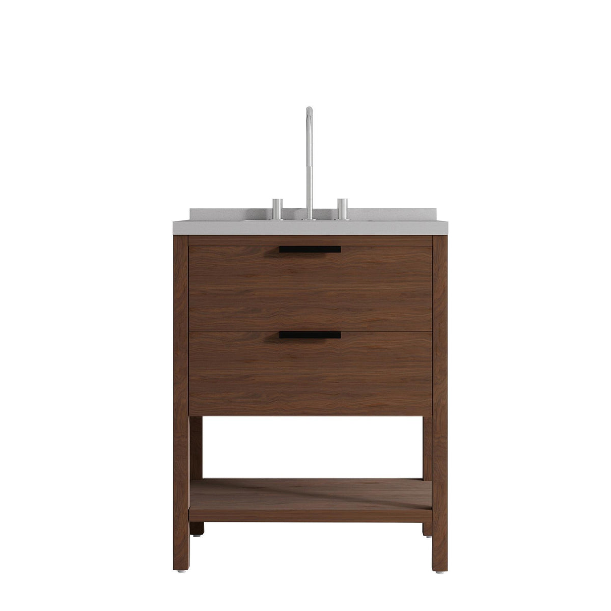 30" Brown Wood Freestanding Bathroom Vanity With White Sink And Two Drawers - HomeRoots - Flyclothing LLC