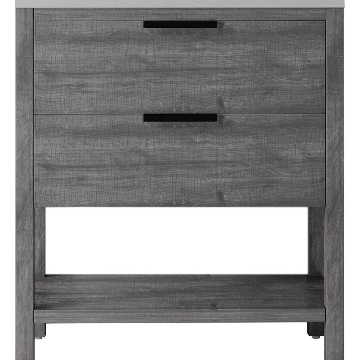 36" Gray Wood Freestanding Bathroom Vanity With White Sink And Two Drawers - HomeRoots - Flyclothing LLC