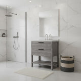 36" Gray Wood Freestanding Bathroom Vanity With White Sink And Two Drawers - HomeRoots - Flyclothing LLC
