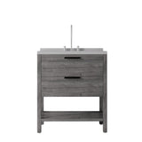 36" Gray Wood Freestanding Bathroom Vanity With White Sink And Two Drawers - HomeRoots - Flyclothing LLC