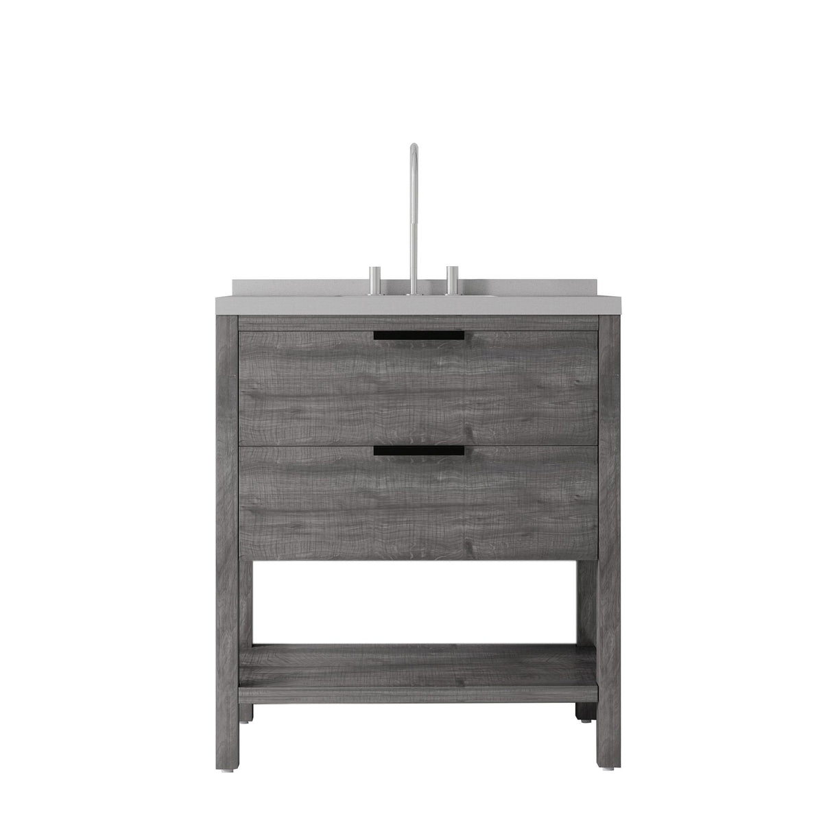 36" Gray Wood Freestanding Bathroom Vanity With White Sink And Two Drawers - HomeRoots - Flyclothing LLC