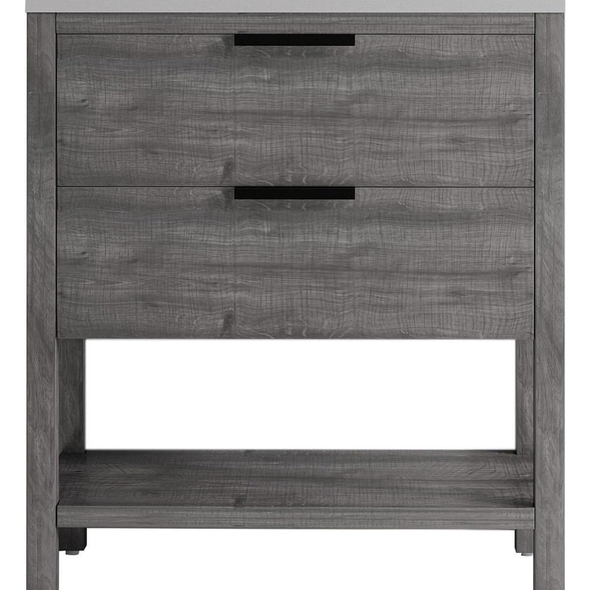 36" Gray Wood Freestanding Bathroom Vanity With White Sink And Two Drawers - HomeRoots - Flyclothing LLC