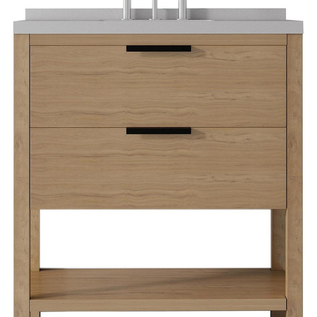 36" Brown Wood Freestanding Bathroom Vanity With White Sink And Two Drawers - HomeRoots - Flyclothing LLC