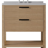 36" Brown Wood Freestanding Bathroom Vanity With White Sink And Two Drawers - HomeRoots - Flyclothing LLC