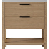 36" Brown Wood Freestanding Bathroom Vanity With White Sink And Two Drawers - HomeRoots - Flyclothing LLC