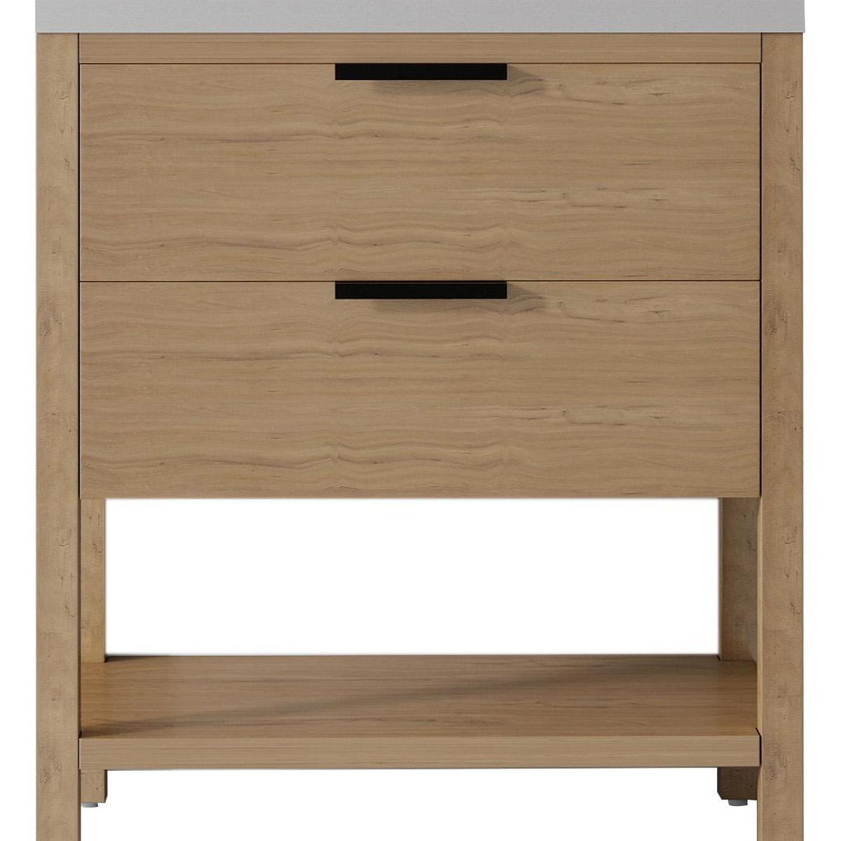 36" Brown Wood Freestanding Bathroom Vanity With White Sink And Two Drawers - HomeRoots - Flyclothing LLC