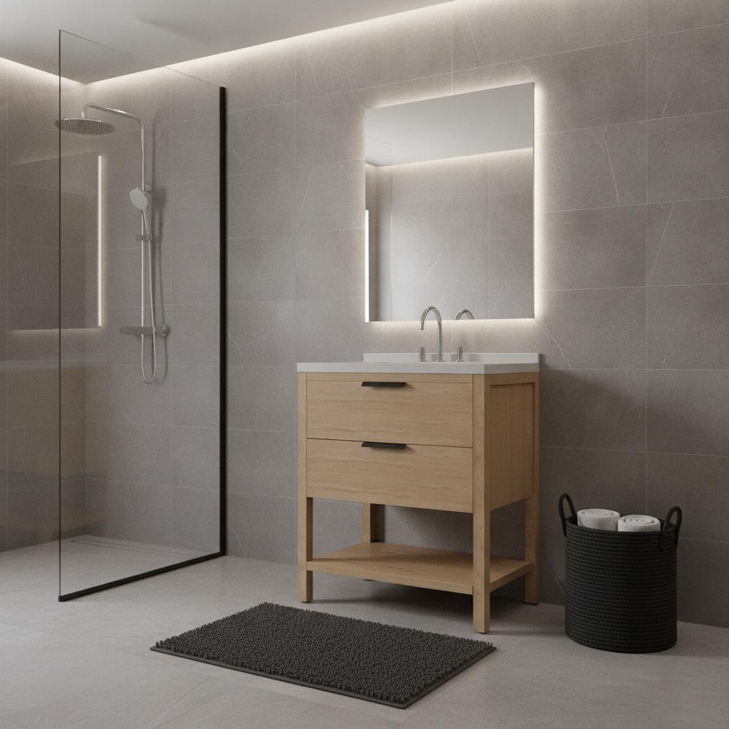 36" Brown Wood Freestanding Bathroom Vanity With White Sink And Two Drawers - HomeRoots - Flyclothing LLC