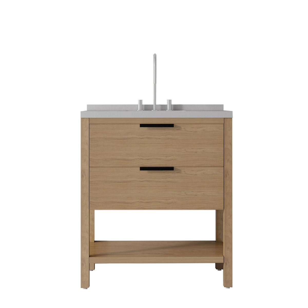 36" Brown Wood Freestanding Bathroom Vanity With White Sink And Two Drawers - HomeRoots - Flyclothing LLC