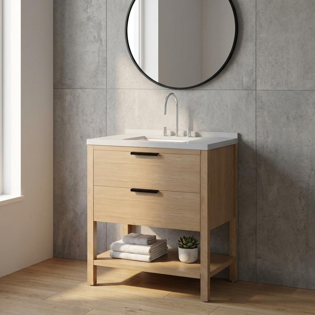 36" Brown Wood Freestanding Bathroom Vanity With White Sink And Two Drawers - HomeRoots - Flyclothing LLC