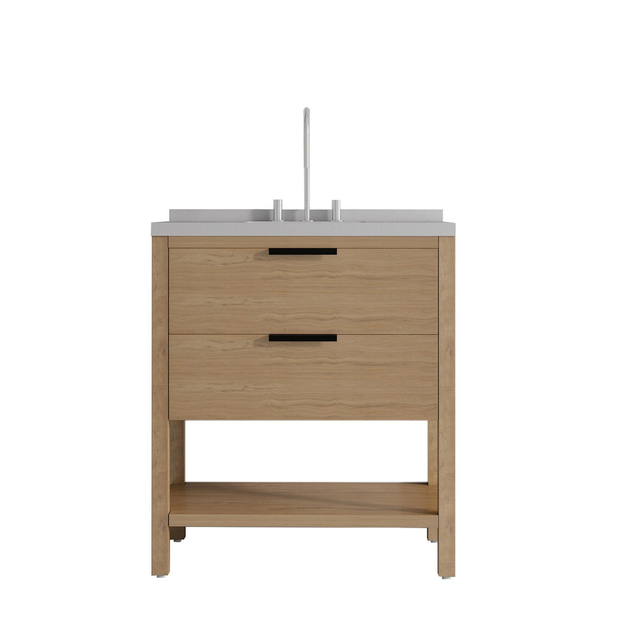 36" Brown Wood Freestanding Bathroom Vanity With White Sink And Two Drawers - HomeRoots - Flyclothing LLC