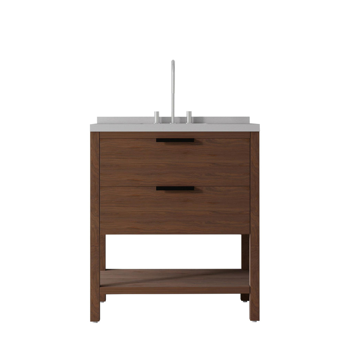 36" Brown Wood Freestanding Bathroom Vanity With White Sink And Two Drawers - HomeRoots - Flyclothing LLC