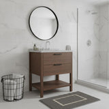 36" Brown Wood Freestanding Bathroom Vanity With White Sink And Two Drawers - HomeRoots - Flyclothing LLC