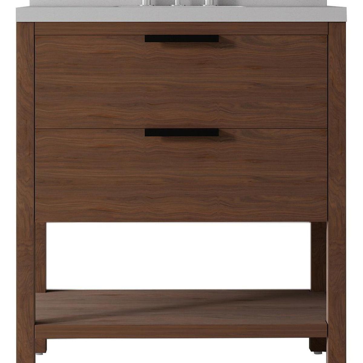 36" Brown Wood Freestanding Bathroom Vanity With White Sink And Two Drawers - HomeRoots - Flyclothing LLC