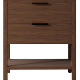 36" Brown Wood Freestanding Bathroom Vanity With White Sink And Two Drawers - HomeRoots - Flyclothing LLC